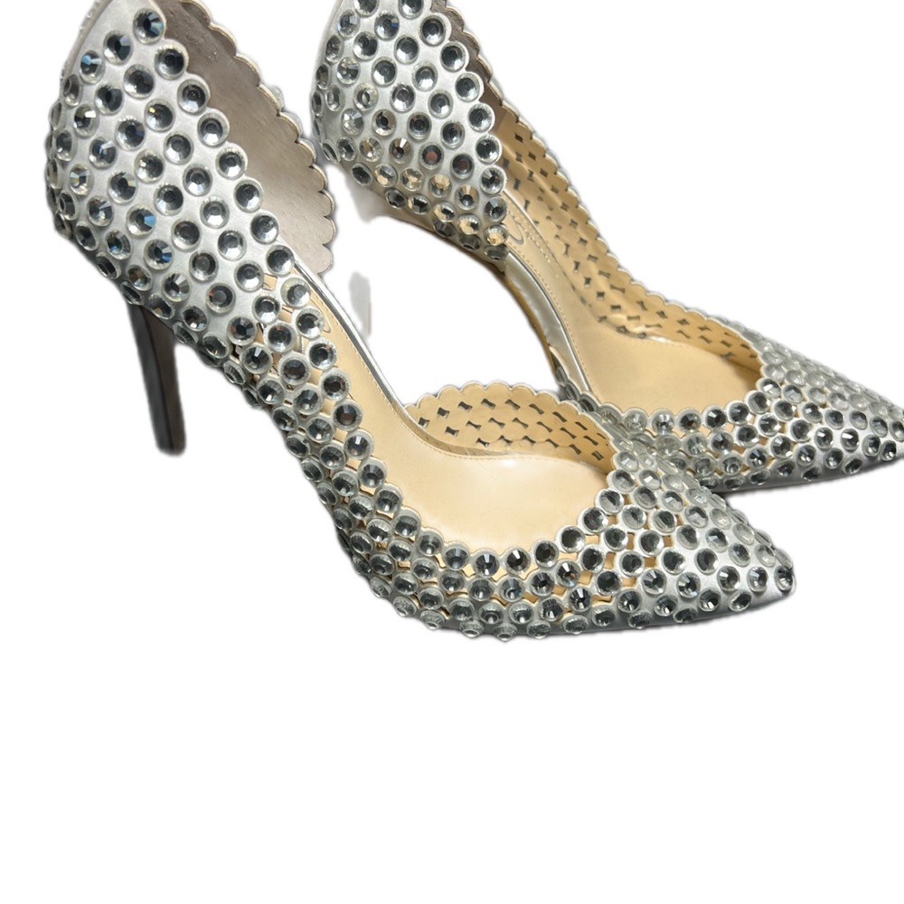 Jessica Simpson Rhinestone Heels 8.5 Silver Bridal Stiletto Glam - Picture 9 of 11